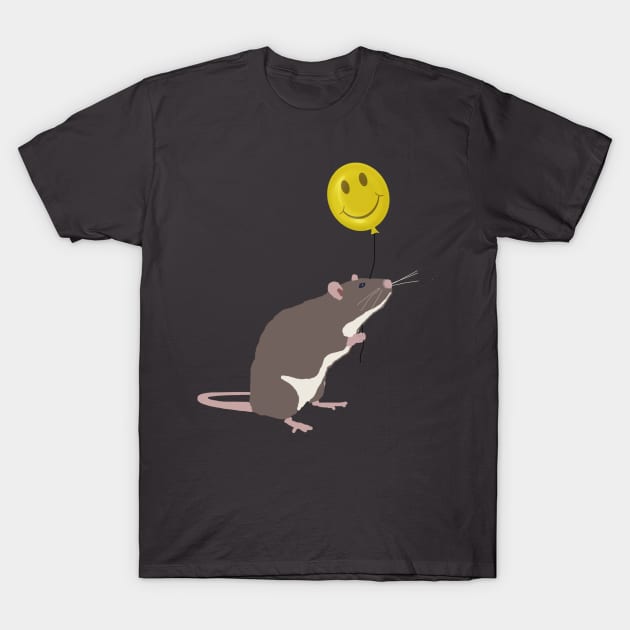 Rat with a Happy Face Balloon T-Shirt by ahadden